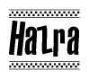 The clipart image displays the text Hazra in a bold, stylized font. It is enclosed in a rectangular border with a checkerboard pattern running below and above the text, similar to a finish line in racing. 