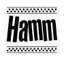 The clipart image displays the text Hamm in a bold, stylized font. It is enclosed in a rectangular border with a checkerboard pattern running below and above the text, similar to a finish line in racing. 