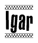 The clipart image displays the text Igar in a bold, stylized font. It is enclosed in a rectangular border with a checkerboard pattern running below and above the text, similar to a finish line in racing. 