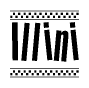 The image contains the text Illini in a bold, stylized font, with a checkered flag pattern bordering the top and bottom of the text.