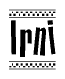 The clipart image displays the text Irni in a bold, stylized font. It is enclosed in a rectangular border with a checkerboard pattern running below and above the text, similar to a finish line in racing. 