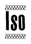 The image contains the text Iso in a bold, stylized font, with a checkered flag pattern bordering the top and bottom of the text.