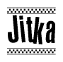 The clipart image displays the text Jitka in a bold, stylized font. It is enclosed in a rectangular border with a checkerboard pattern running below and above the text, similar to a finish line in racing. 