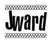 The clipart image displays the text Jward in a bold, stylized font. It is enclosed in a rectangular border with a checkerboard pattern running below and above the text, similar to a finish line in racing. 