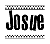 The clipart image displays the text Josue in a bold, stylized font. It is enclosed in a rectangular border with a checkerboard pattern running below and above the text, similar to a finish line in racing. 