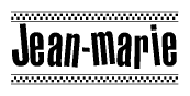 The clipart image displays the text Jean-marie in a bold, stylized font. It is enclosed in a rectangular border with a checkerboard pattern running below and above the text, similar to a finish line in racing. 