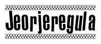 The image contains the text Jeorjeregula in a bold, stylized font, with a checkered flag pattern bordering the top and bottom of the text.