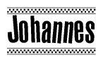 The clipart image displays the text Johannes in a bold, stylized font. It is enclosed in a rectangular border with a checkerboard pattern running below and above the text, similar to a finish line in racing. 