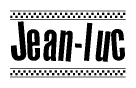 The image contains the text Jean-luc in a bold, stylized font, with a checkered flag pattern bordering the top and bottom of the text.