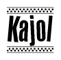 The image contains the text Kajol in a bold, stylized font, with a checkered flag pattern bordering the top and bottom of the text.
