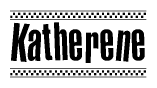 The clipart image displays the text Katherene in a bold, stylized font. It is enclosed in a rectangular border with a checkerboard pattern running below and above the text, similar to a finish line in racing. 