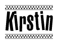 The clipart image displays the text Kirstin in a bold, stylized font. It is enclosed in a rectangular border with a checkerboard pattern running below and above the text, similar to a finish line in racing. 