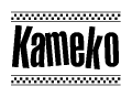 The image contains the text Kameko in a bold, stylized font, with a checkered flag pattern bordering the top and bottom of the text.