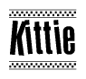 The clipart image displays the text Kittie in a bold, stylized font. It is enclosed in a rectangular border with a checkerboard pattern running below and above the text, similar to a finish line in racing. 