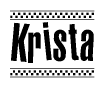 The image contains the text Krista in a bold, stylized font, with a checkered flag pattern bordering the top and bottom of the text.