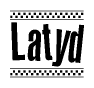 The image contains the text Latyd in a bold, stylized font, with a checkered flag pattern bordering the top and bottom of the text.