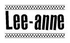 The clipart image displays the text Lee-anne in a bold, stylized font. It is enclosed in a rectangular border with a checkerboard pattern running below and above the text, similar to a finish line in racing. 