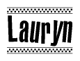 The image contains the text Lauryn in a bold, stylized font, with a checkered flag pattern bordering the top and bottom of the text.