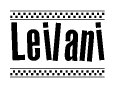 The clipart image displays the text Leilani in a bold, stylized font. It is enclosed in a rectangular border with a checkerboard pattern running below and above the text, similar to a finish line in racing. 