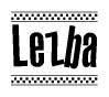 The clipart image displays the text Lezba in a bold, stylized font. It is enclosed in a rectangular border with a checkerboard pattern running below and above the text, similar to a finish line in racing. 