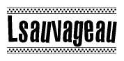 The image is a black and white clipart of the text Lsauvageau in a bold, italicized font. The text is bordered by a dotted line on the top and bottom, and there are checkered flags positioned at both ends of the text, usually associated with racing or finishing lines.