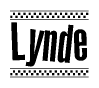 The image contains the text Lynde in a bold, stylized font, with a checkered flag pattern bordering the top and bottom of the text.