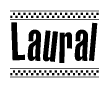 The image contains the text Laural in a bold, stylized font, with a checkered flag pattern bordering the top and bottom of the text.