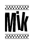 The clipart image displays the text Mik in a bold, stylized font. It is enclosed in a rectangular border with a checkerboard pattern running below and above the text, similar to a finish line in racing. 