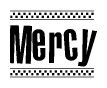 The clipart image displays the text Mercy in a bold, stylized font. It is enclosed in a rectangular border with a checkerboard pattern running below and above the text, similar to a finish line in racing. 