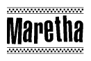 The image contains the text Maretha in a bold, stylized font, with a checkered flag pattern bordering the top and bottom of the text.