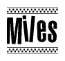 The clipart image displays the text Miles in a bold, stylized font. It is enclosed in a rectangular border with a checkerboard pattern running below and above the text, similar to a finish line in racing. 