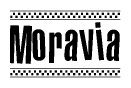 The image contains the text Moravia in a bold, stylized font, with a checkered flag pattern bordering the top and bottom of the text.