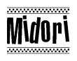 The clipart image displays the text Midori in a bold, stylized font. It is enclosed in a rectangular border with a checkerboard pattern running below and above the text, similar to a finish line in racing. 