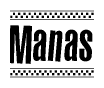 The image contains the text Manas in a bold, stylized font, with a checkered flag pattern bordering the top and bottom of the text.