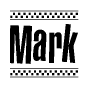 The clipart image displays the text Mark in a bold, stylized font. It is enclosed in a rectangular border with a checkerboard pattern running below and above the text, similar to a finish line in racing. 