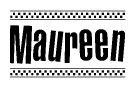 The clipart image displays the text Maureen in a bold, stylized font. It is enclosed in a rectangular border with a checkerboard pattern running below and above the text, similar to a finish line in racing. 