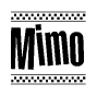 The clipart image displays the text Mimo in a bold, stylized font. It is enclosed in a rectangular border with a checkerboard pattern running below and above the text, similar to a finish line in racing. 