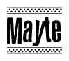The image contains the text Mayte in a bold, stylized font, with a checkered flag pattern bordering the top and bottom of the text.