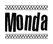 The clipart image displays the text Monda in a bold, stylized font. It is enclosed in a rectangular border with a checkerboard pattern running below and above the text, similar to a finish line in racing. 