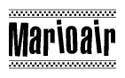 The clipart image displays the text Marioair in a bold, stylized font. It is enclosed in a rectangular border with a checkerboard pattern running below and above the text, similar to a finish line in racing. 
