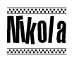 The image contains the text Nikola in a bold, stylized font, with a checkered flag pattern bordering the top and bottom of the text.