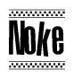 The clipart image displays the text Noke in a bold, stylized font. It is enclosed in a rectangular border with a checkerboard pattern running below and above the text, similar to a finish line in racing. 