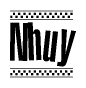 The image contains the text Nhuy in a bold, stylized font, with a checkered flag pattern bordering the top and bottom of the text.