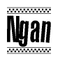 The clipart image displays the text Ngan in a bold, stylized font. It is enclosed in a rectangular border with a checkerboard pattern running below and above the text, similar to a finish line in racing. 