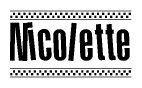 The image contains the text Nicolette in a bold, stylized font, with a checkered flag pattern bordering the top and bottom of the text.