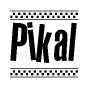 The image contains the text Pikal in a bold, stylized font, with a checkered flag pattern bordering the top and bottom of the text.