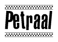 The image contains the text Petraal in a bold, stylized font, with a checkered flag pattern bordering the top and bottom of the text.