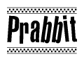 The image contains the text Prabbit in a bold, stylized font, with a checkered flag pattern bordering the top and bottom of the text.