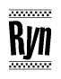 The image contains the text Ryn in a bold, stylized font, with a checkered flag pattern bordering the top and bottom of the text.