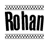 The clipart image displays the text Rohan in a bold, stylized font. It is enclosed in a rectangular border with a checkerboard pattern running below and above the text, similar to a finish line in racing. 